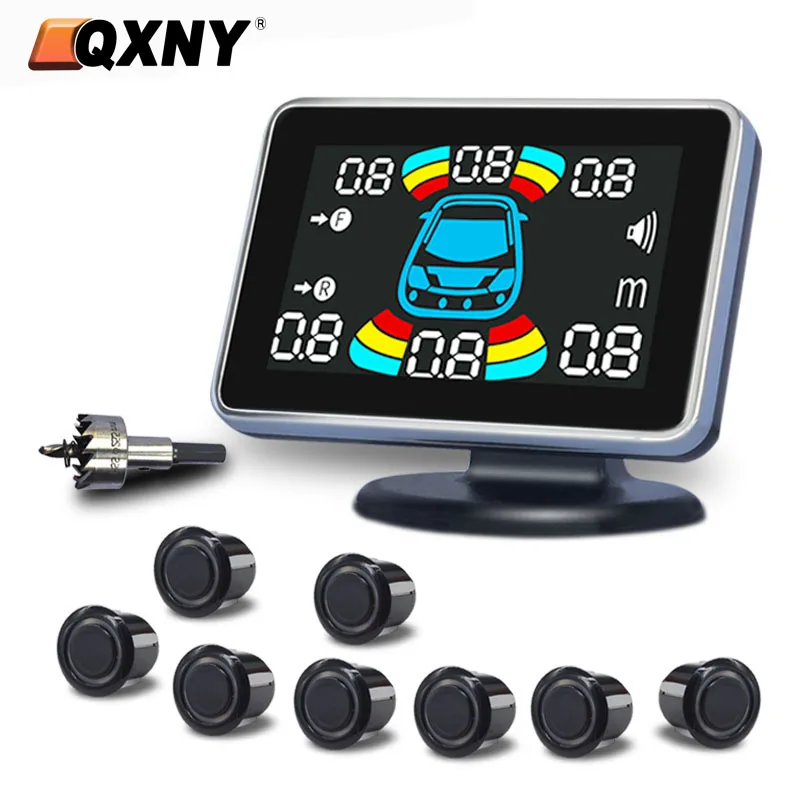 

QXNY Car Parktronic LCD Parking Sensor Kit with 8 Sensors Backlight Display Reverse Backup Radar Monitor Detector System 12V