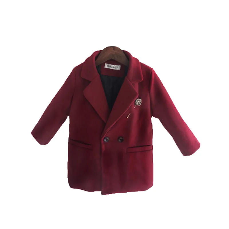 Kids Fromal Birthday Party Photography Woolen Coat Child Windproof Outdoor Jacket 2-11Y Boys Wine Red Winter Warm Wool Coat