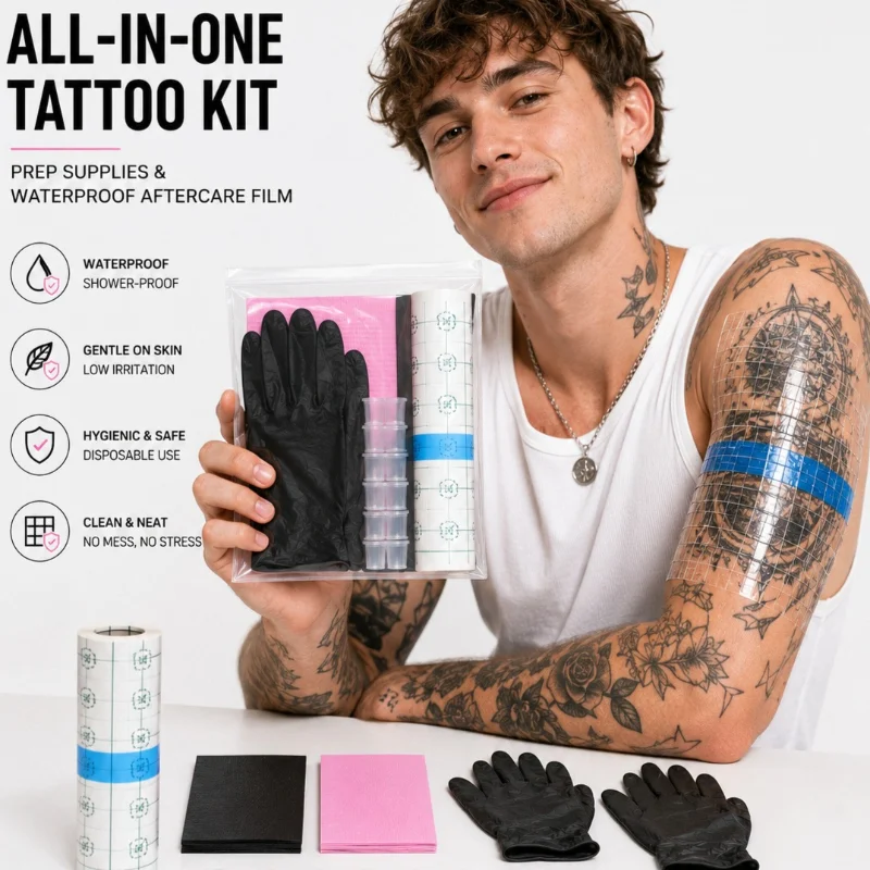 Tattoo Starter Kit for Beginners with Waterproof Bandage 10 Disposable Work Pads 2 Black Nitrile Gloves 10 Ink Cups Supplies