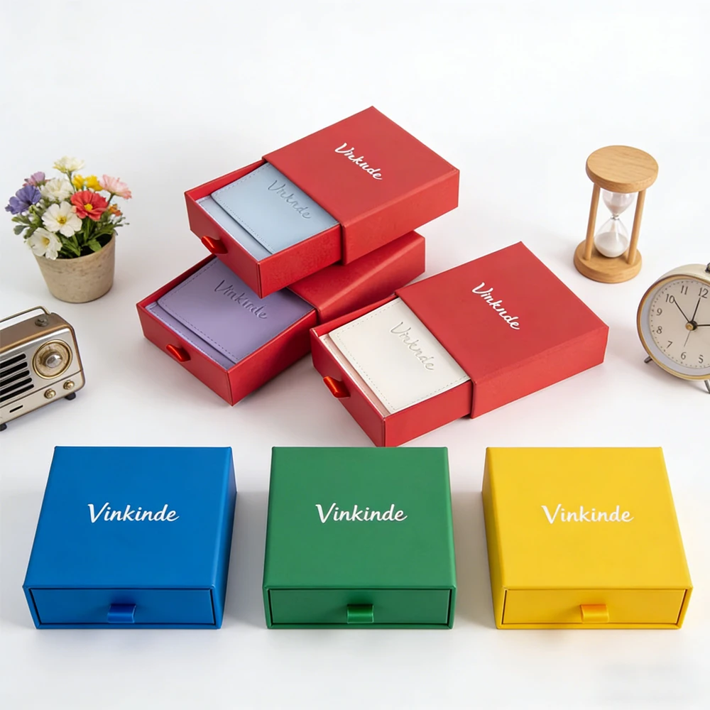 

50Pcs Jewelry Packaging Slider Box Custom Logo PU Leather Envelope Necklace Earring Pouch Wedding Gift Bag Drawer Paper Boxes