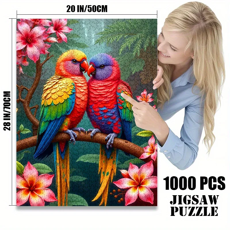 500/1000pcs Tropical Parrots & Flowers Jigsaw Puzzle - Anti-Scratch Premium Paper, Vibrant Artwork, Advanced Challenge for Adu