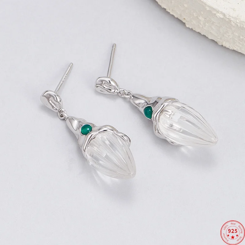 

S925 Sterling Silver Stud Earrings for Women Irregular Geometric Pattern Inlaid Rock Crystal Ear Studs Fashion Jewelry Wholesale