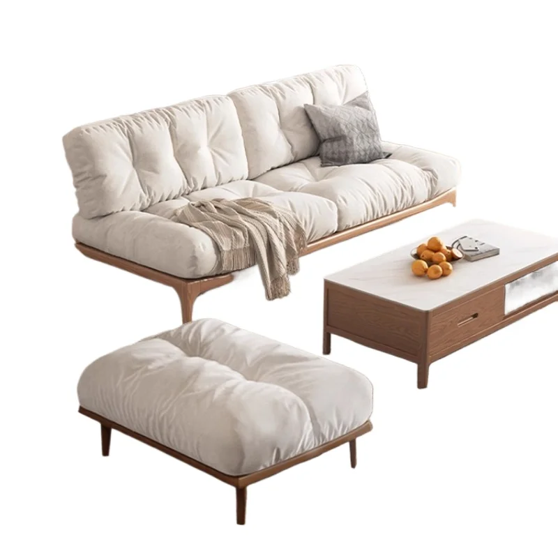 Cream wind clouds Internet celebrity living room ash wood small apartment removable and washable straight row fabric sofa