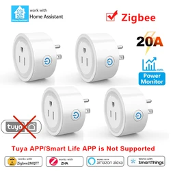 Enchufe Inteligente Zigbee para el Hogar, Enchufe Americano de 20A con Monitor de Energía, Control por Aplicación, Compatible con Alexa, Zigbee2MQTT, ZHA