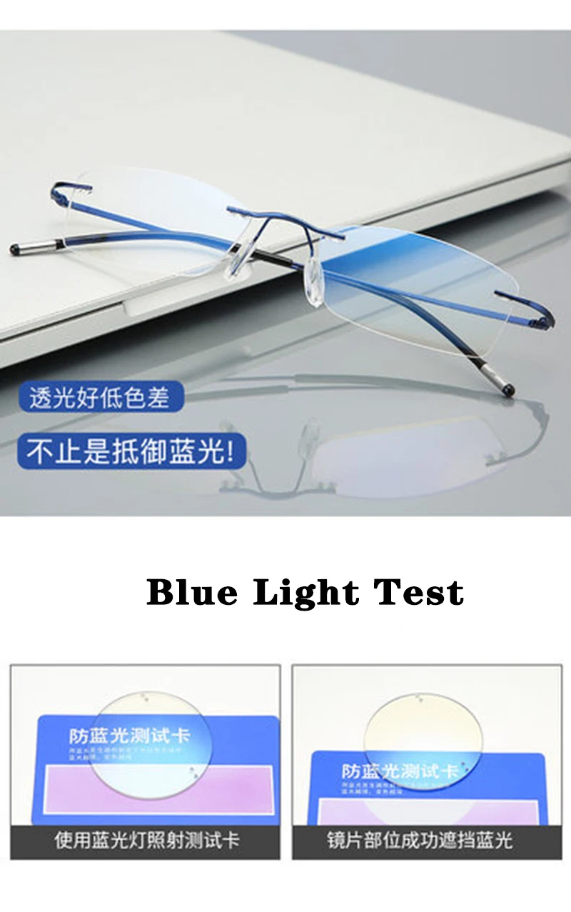 Rimless Menแว่นตาอ่านหนังสือFramelesตัดแว่นตาPresbyopic Anti Blue Light Anti Fatigue Plusแว่นตาสายตายาวเลนส์ใส