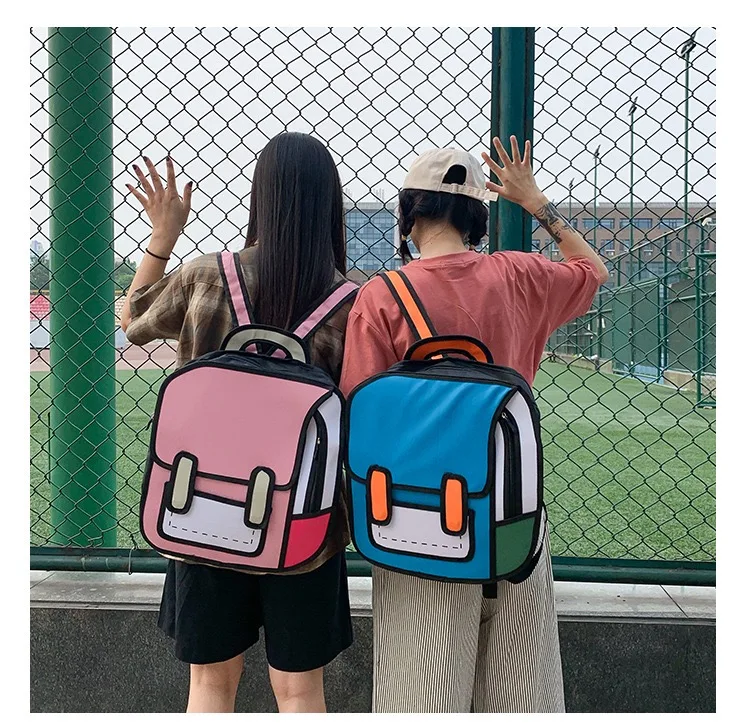 

Women Backpack 3D Jump Style 2D Drawing Cartoon Back Bag Comic Messenger Tote Fashion Cute Student Bags Unisex Knapsack Bolos