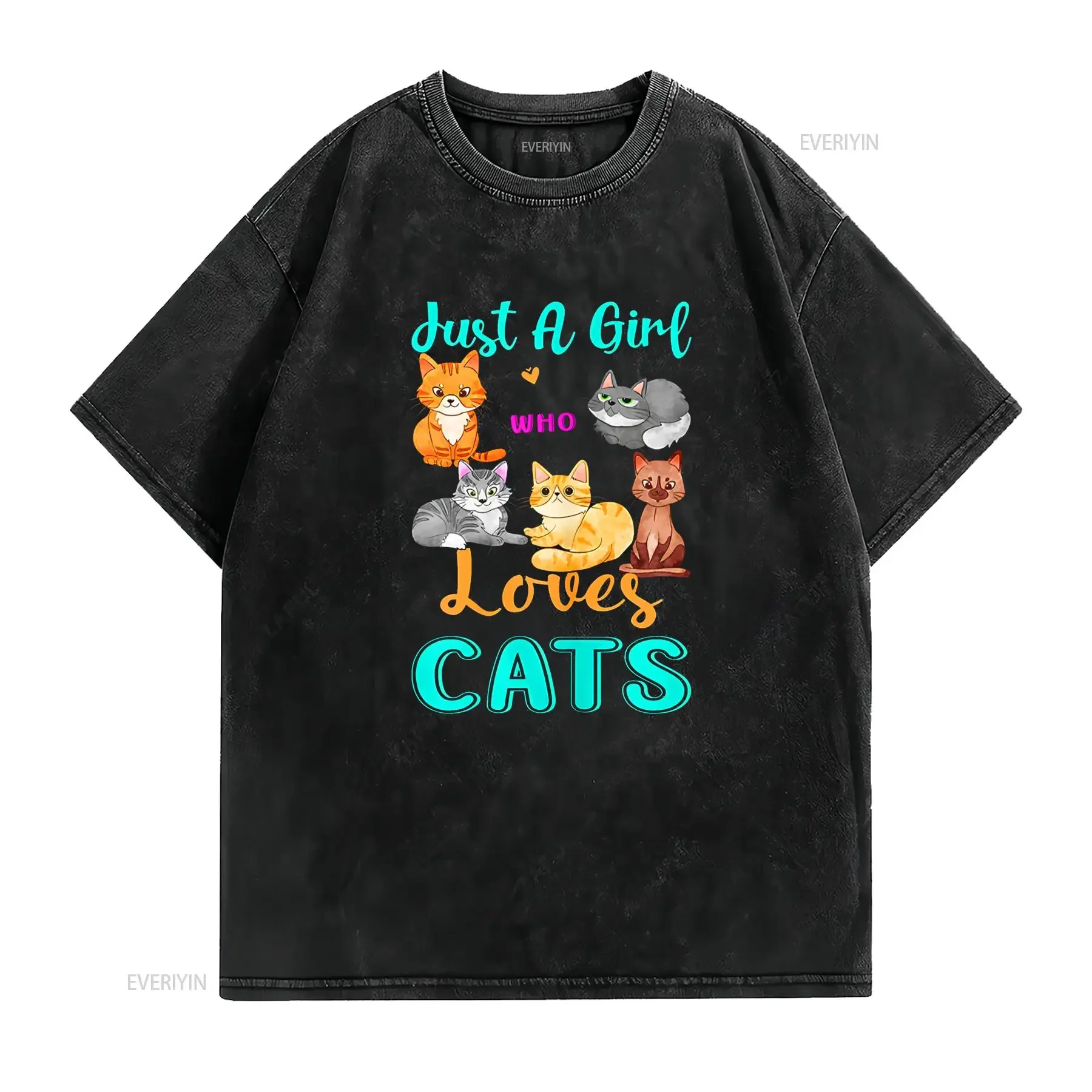 مجرد فتاة تحب القطط عاشق s تي شيرت خمر غسلها لينة الرسم مريحة أوم مصمم الملابس عارضة تنوعا #2