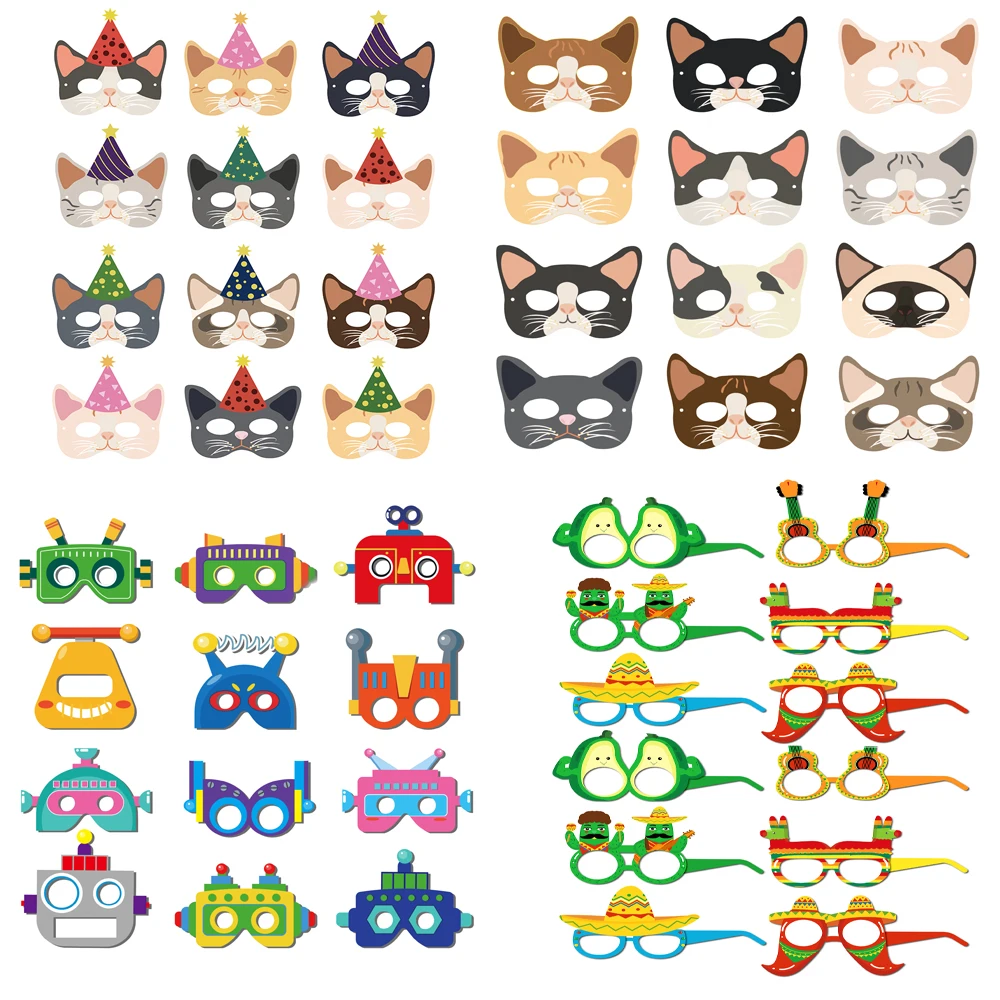 Kids Birthday Party Cartoon Cat Masks Mask Cute Pet Cats Party Decorations Baby Shower Party Facial Decoration Supplies