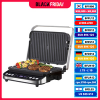 BioloMix 2000W Electric Contact Grill Digital Griddle and Panini Press, Optional Waffle Maker Plates, Opens 180 Degree Barbecue