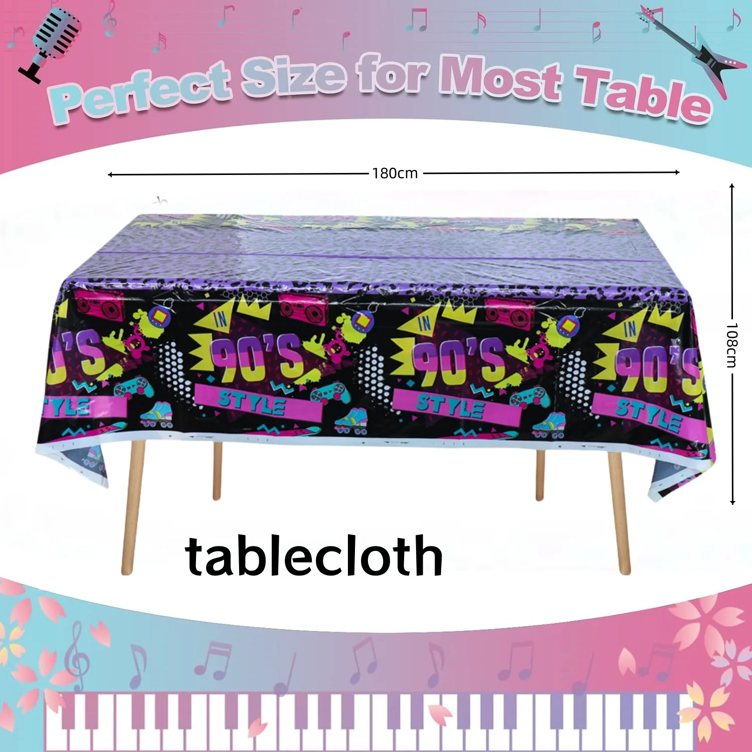 Retro Disco Tischdecke Geburtstag Dekoration 80er Jahre Tischdecke Einweg Tischdecke 90er Jahre Tischdecke Erwachsene Geschenk Party Supplies – Detail 7