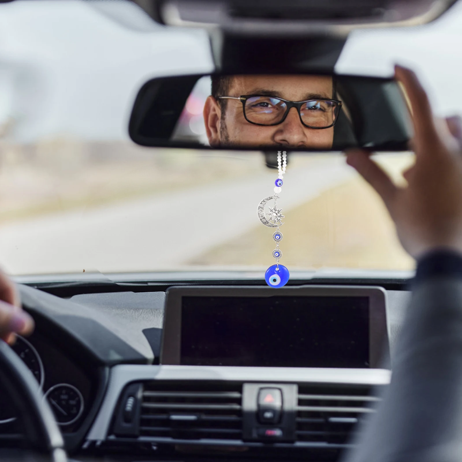 

Alien Car Hanging Accessories Alloy Crystal Evil Eye Charm Rearview Mirror Decor Vehicle Interior Ornament Evil Eye Car