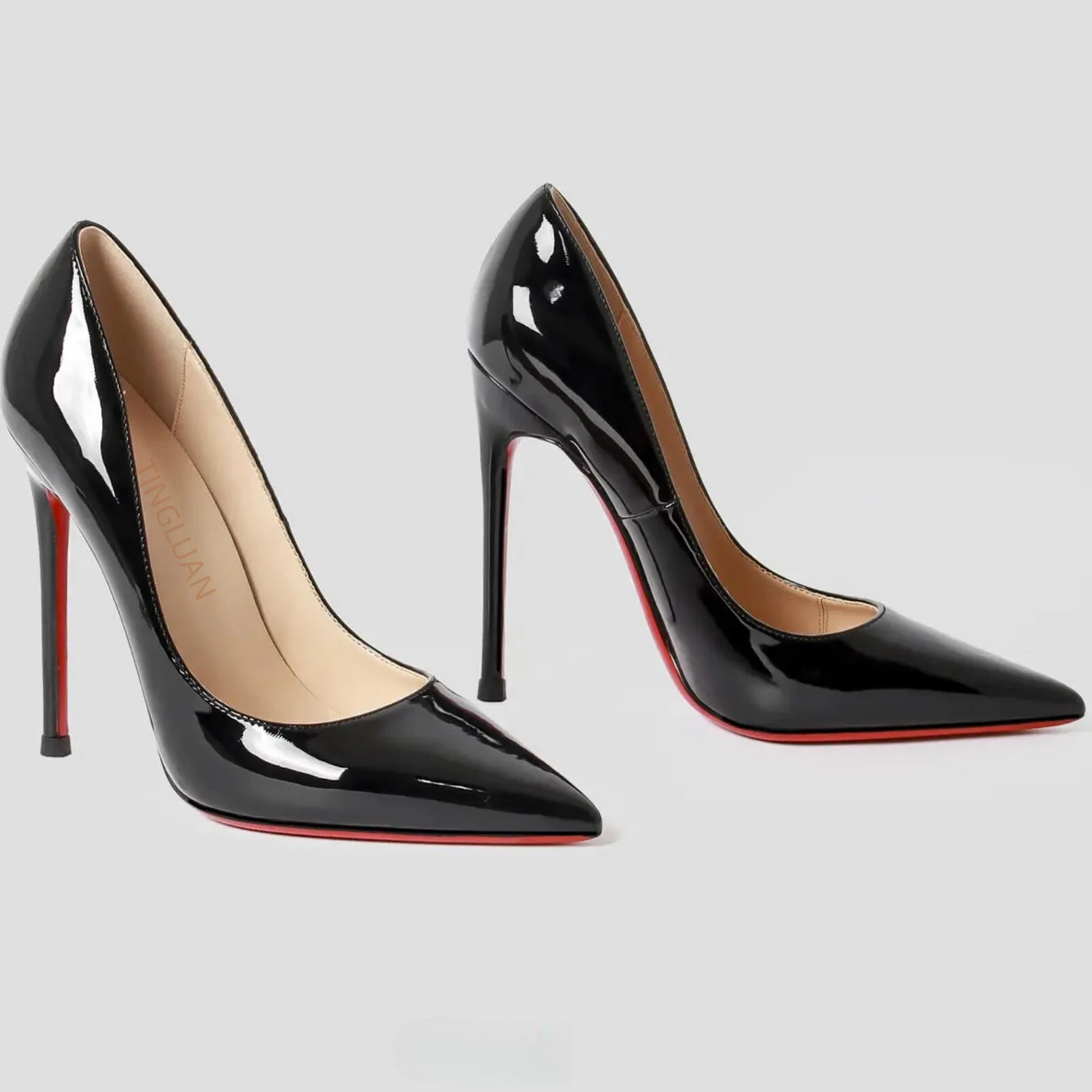 

Luxury Women High Heels Shoes Red Bottoms 6 8 10 12cm Nude Black Shiny Patent Leather Pointed Toe Pumps 35-44