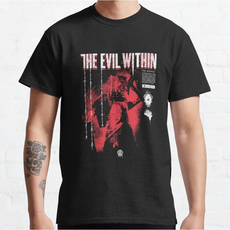 

The Keeper The evil within Horro video game T Shirt for men 100% cotton printed clothing large size Adult tops S-6XL
