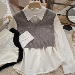 2024 Korean Preppy Style Fashion Ladies Knitwear Autumn Leisure Girls Sweater Vests Women Classic Cropped Pure Slim Basic New