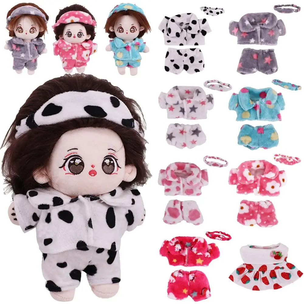 20cm Doll Clothes Multicolor Doll Accessories Plush Headband Blouse Pants Changing Dress Game Replacement Outfit