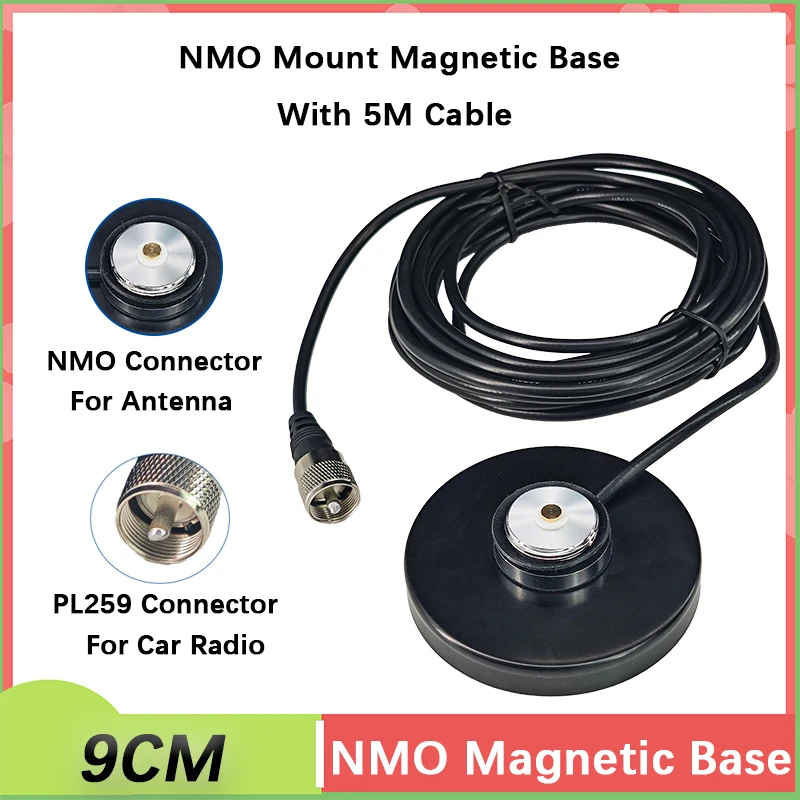 NMO Mount Magnetic Base 5M Antenna Cable PL259 Connector Roof or Trunk For KT-5000 KT-980 Plus IC-2200H TH-9800 Car Mobile Radio