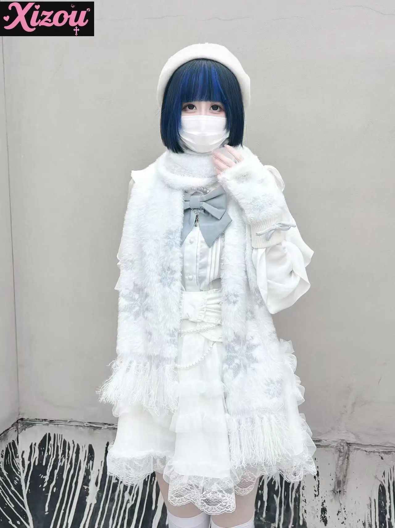 Japanse Zoete Leuke Subcultuur Y2k Sneeuwvlok Sjaal Vrouwelijke Imitatie Nertsen Fluwelen Verdikte Gebreide Lolita Massa geproduceerd Zacht Meisje