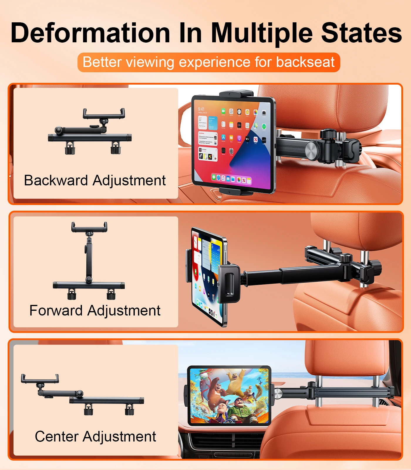 Dudukan Ponsel Tablet Sandaran Kepala Mobil Eary dengan Aksesori Interior Mobil Lipat Dapat Disesuaikan Dapat Diputar 360 dengan 2 Dudukan Kait Tersembunyi
