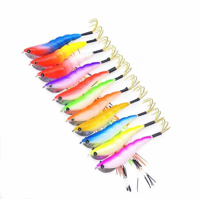 10Pcs Squid Jigs Hard Plastic Octopus Lures 12.5cm 17.5g Mixed Color Cuttlefish Artificial Lures Wooden Shrimp With Squid Hooks