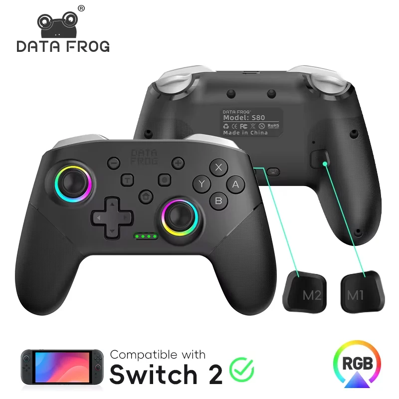 DATA FROG Wireless Pro Controller for Switch/ Switch Lite/ OLED/PC with Programmable Turbo 1000mAh Battery Gamepad