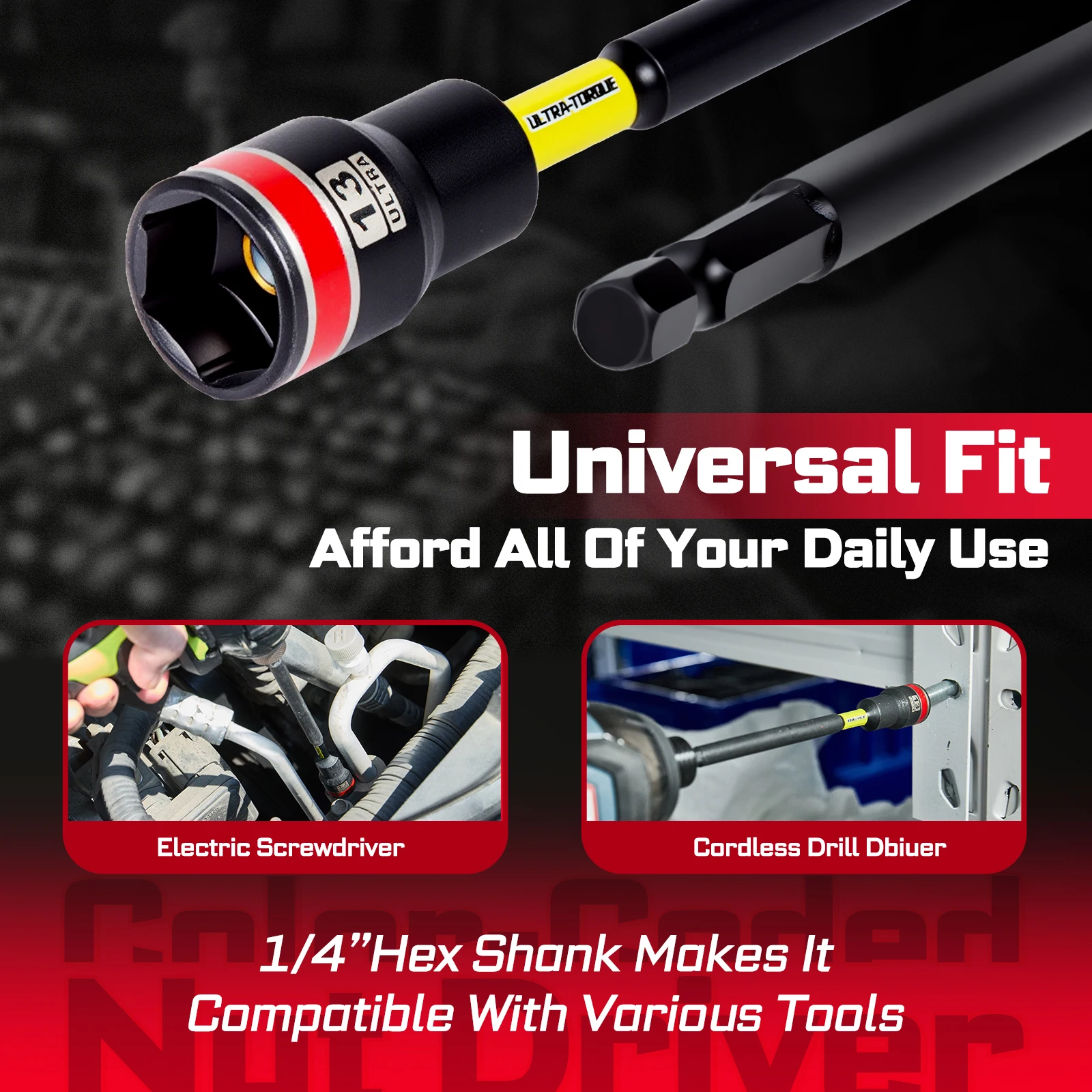 ชุดไดร์เวอร์ Geinxurn Impact Nut, ยาว 6 นิ้ว 8/10/13 มม. ชุดเซ็ตน็อตเมตริก 6 จุดโลหะผสม Stee พร้อมกล่องเก็บแบบพกพา