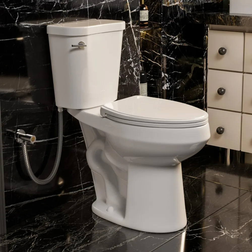 

19 Inch High Toilet, ADA & Elongated Extra Tall Toilet for Seniors, Comfort Height Two-Piece Toilet With Soft-Close Seat