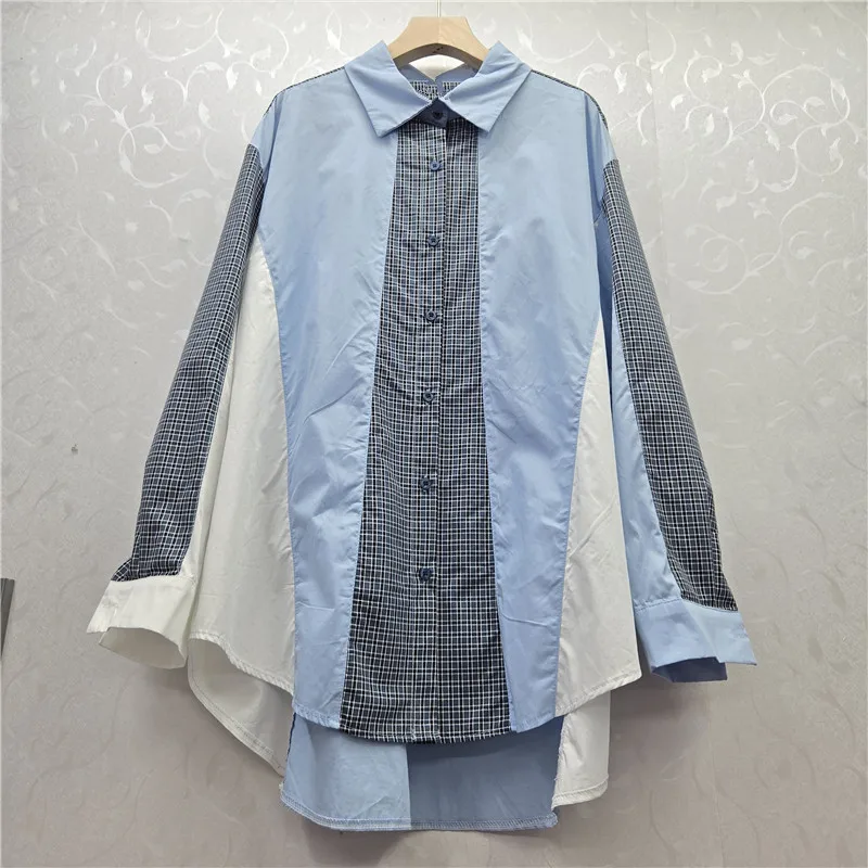 

SuperAen асимметричная свободная и повседневная рубашка для женщин, контрастный цветной дизайн, лоскутные клетчатые осенние рубашки в Европе и Америке