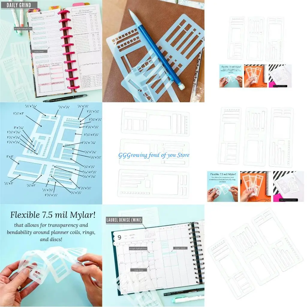 

H9EB 3Pcs Flexible Planning Templates Artistic Creation Aid DailyJournals Must Have