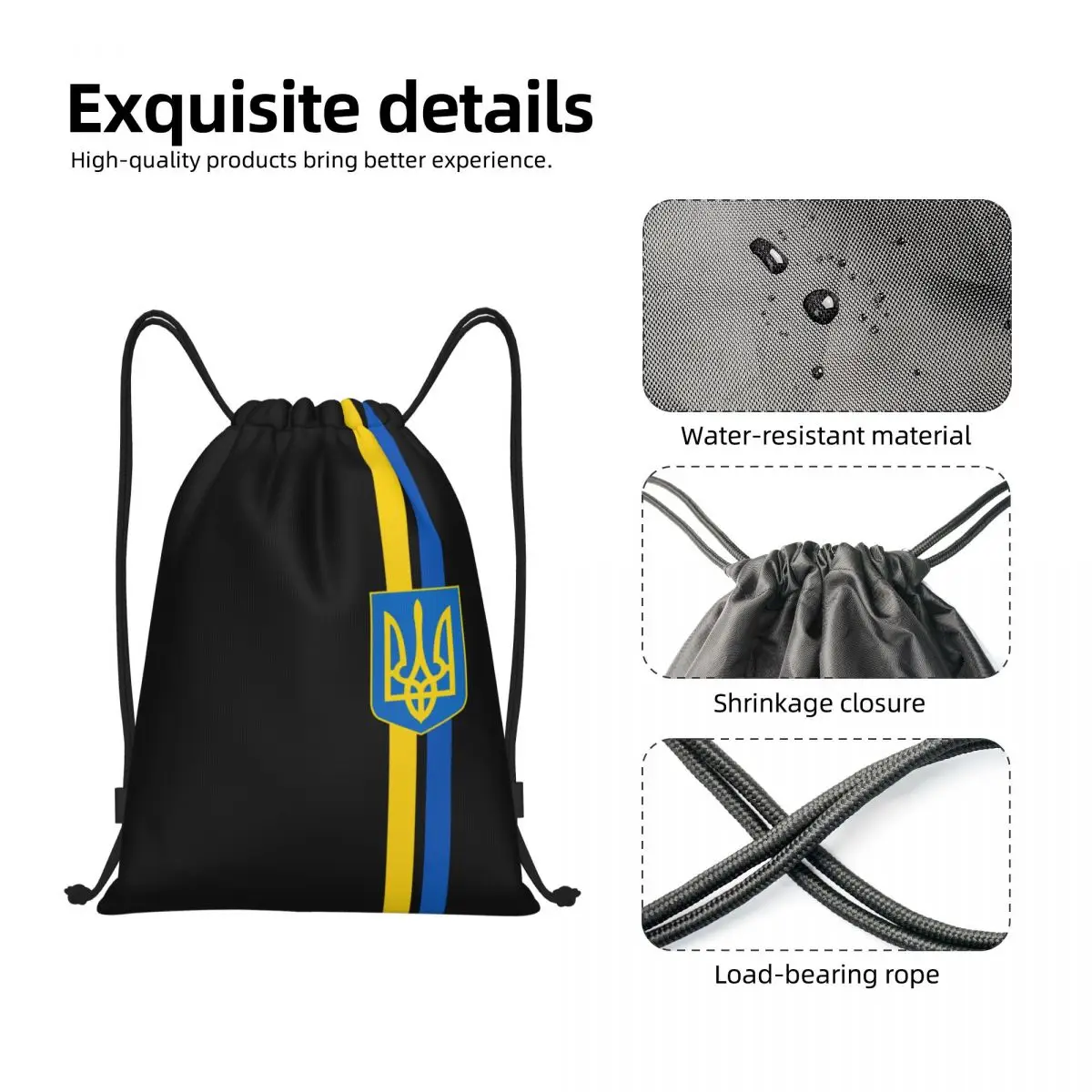 Mochila con cordón y bandera de Ucrania personalizada, abrigo de armas ligero, Trident, gimnasio, deportes, sacos para viajar