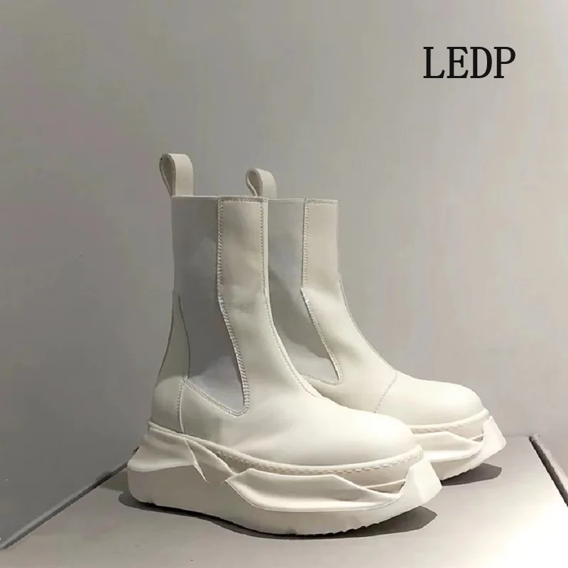 

LEDP Brand British Style Thick Soled Ankle Boots 2024 New Single Shoe Chelsea Short Elastic Sleeve Increase Skinny Boots Female
