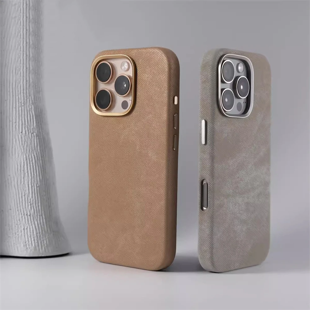 Flannel Fiber Leather Metal Lens Camera Magnetic Case For iPhone 16 Pro 15 14 Plus 13 12 Pro Max Magsafe Wireless Charging Cover