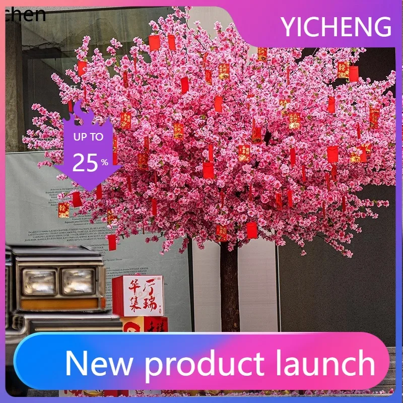 

LYY Artificial Peach Blossom New Year Cherry Blossom Tree Fake Tree Indoor Wishing Mall Large Decorative Tree