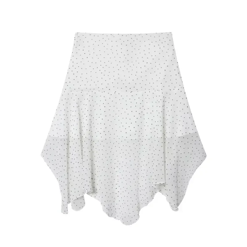 

A-Line Wide Wave Point Loose Skirt Fashion Lady Streetwear Print Women SummerSimple Style Knee-length Skirts Irregular Hem