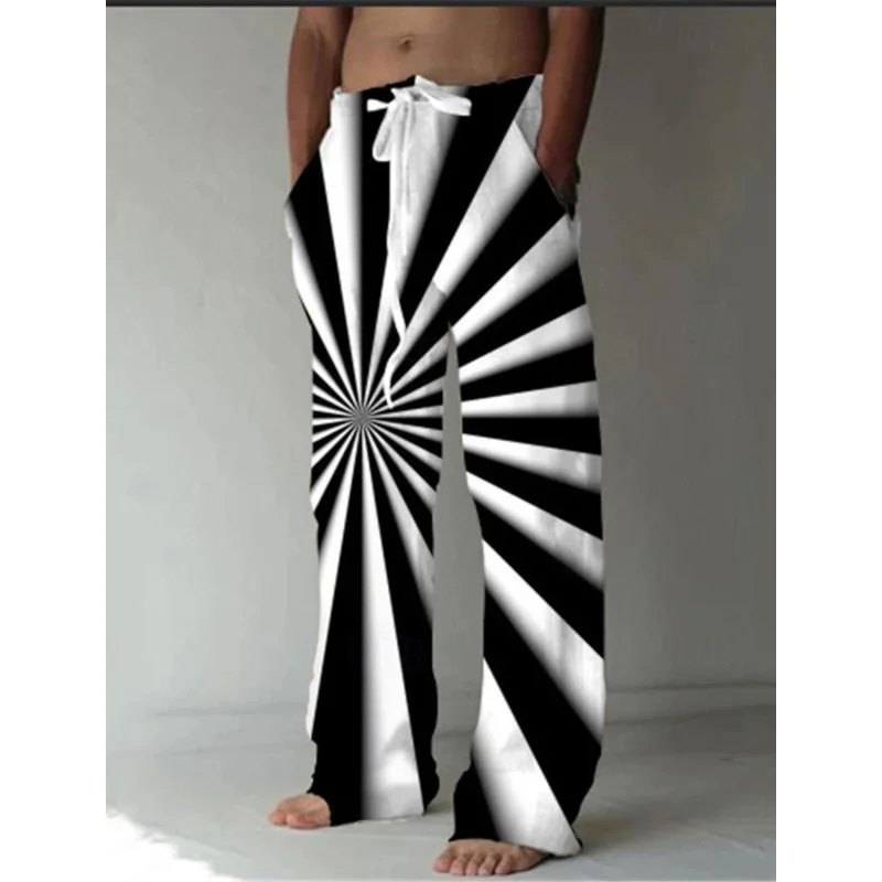 

Striped 3D printed summer pants for men,loose pants, beach pants, casual pants drawstring pockets,comfortable straight leg pants