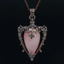 Water Drop Crystal Pendant Necklace for Men and Women Natural Amethyst Rose Quartz Onyx Lapis Lazuli Opal Antique Stone Jewelry