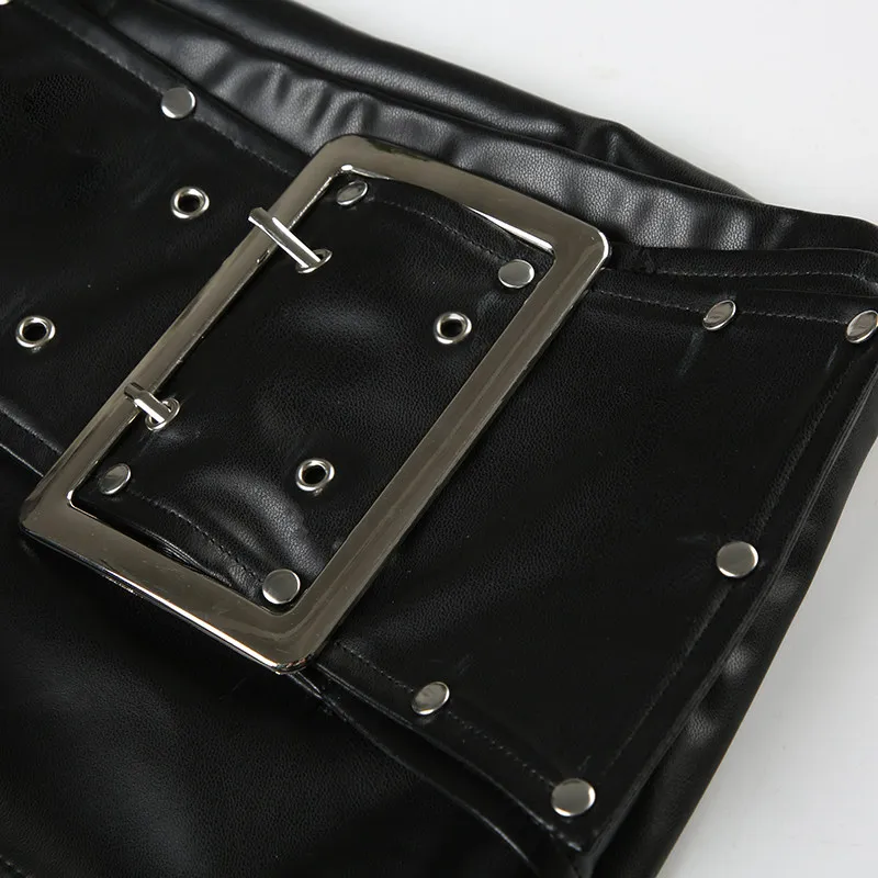 Women Black Gothic Emo Y2K Mini Shorts Sexy Wide Belt Leather Short Pants Low Waist Bodycon Shorts Micro Boot Short Summer 2026