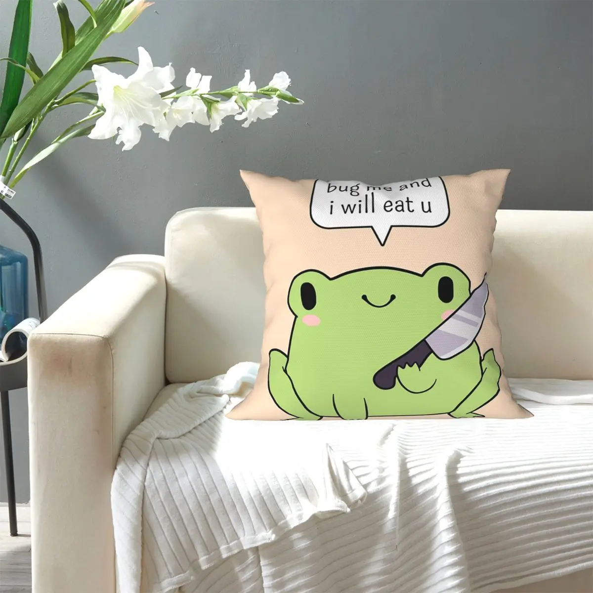 Cute Frog With A Knife Square Pillowcase Pillow Cover Cushion Decor Comfort Throw Pillow for Home Car