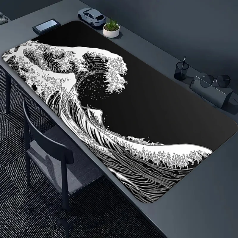 

Black and white ocean anti-slip mouse pad with wave design is suitable for office and home computer accessories and is washable