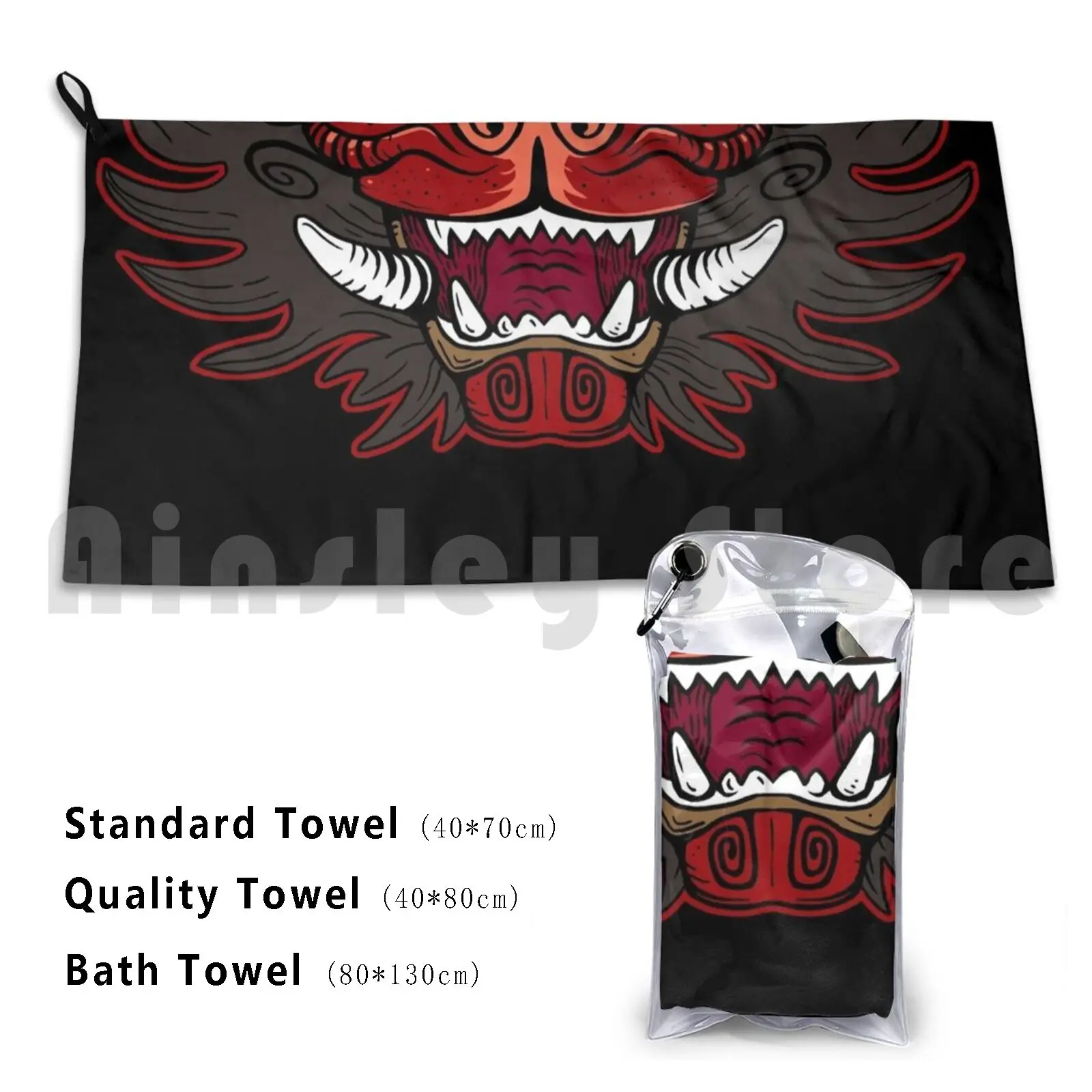 Hyena Oni Bath Towel Beach Cushion Hyena Oni Oni Akuma Demon Traditonal Art Japanese Traditional Tattoo