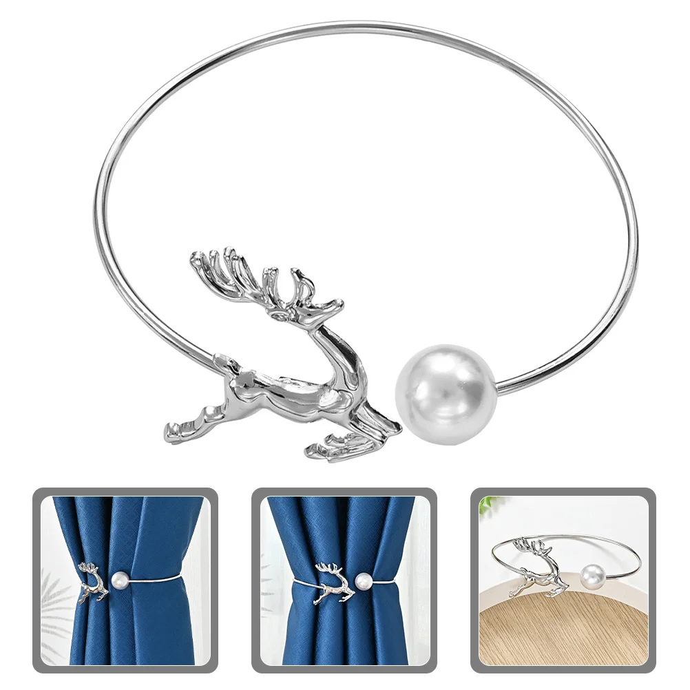 

Alloy Elk Curtain Buckle Decorative Tiebacks Elegant Pearl Curtain Holder Backs for Home Bedroom Living Room Scenes