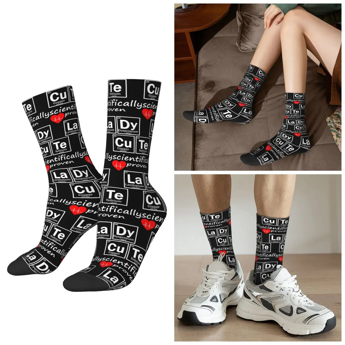 All Seasons Elements Periodic Table Science Chemistry Chemical Socks Harajuku Crew Socks Sweat Absorbing Stockings
