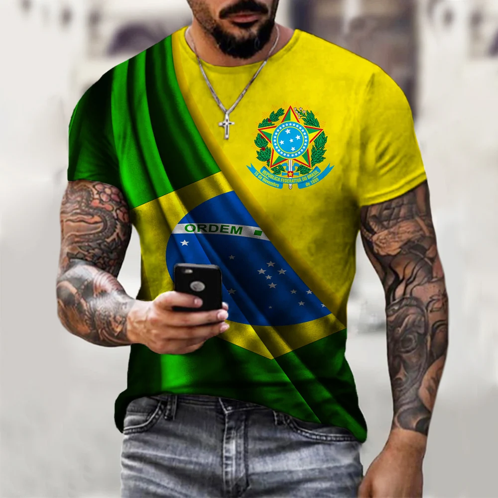 

2022 Summer Brazil Flag 3D Printing T Shirt Harajuku Hip Hop Fashion Men Women Streetwear Brazil T Shirt
