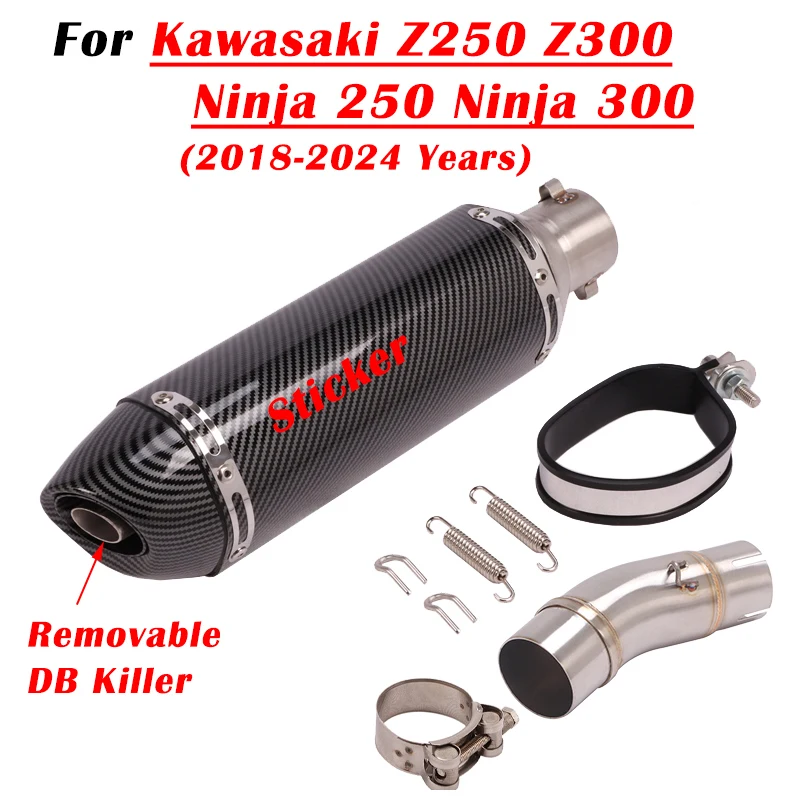 For Kawasaki Z250 Z300 Ninja 300 250R 250 2008 - 2024 Motorcycle Exhaust Escape ModifyMuffler With Middle Link Pipe DB killer 6