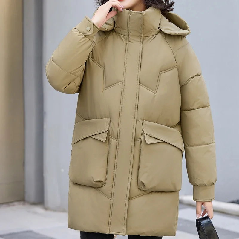 Fashion Winter Coat Female Long Parkas Hooded 2024 Loose Lady Jackets Thick Warm Outerwears