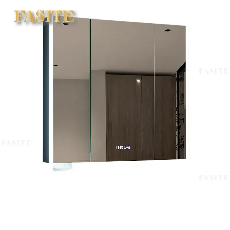 For Bathroom Wall Mounted Stainless Steel Mirror Cabinet 3 Door Waterproof Storage Rack with Mirror Shelf for Toilet Vanity