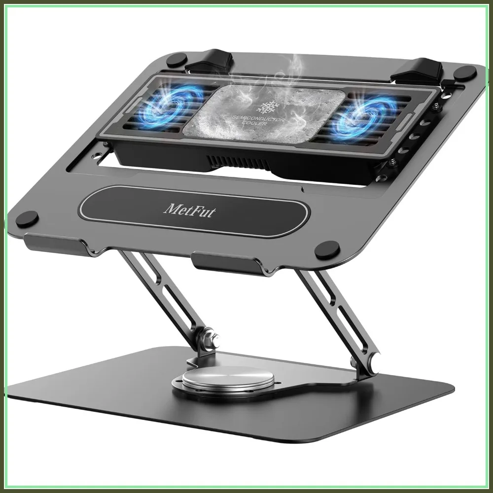 Adjustable Laptop Cooling Pad with Detachable Fan, 360 Rotation Base, Ultra-Quiet, Carbon Steel Frame for 10-16" Laptops