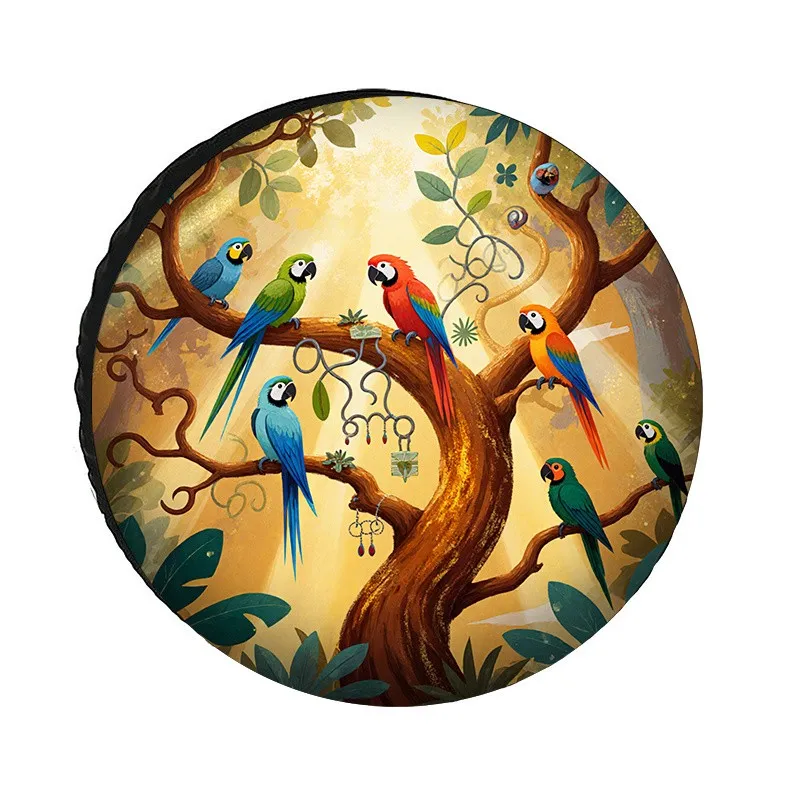 

Чехол для запасного колеса с изображением птичьего мира в джунглях, прочный полиэстеровый защитный чехол, аксессуар для улицы