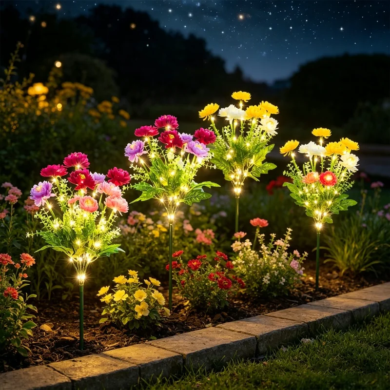 Solar LED Lights Snow Lotus Flower Lawn Lamp Outdoor Waterproof Yard Lights Garden Courtyard Holiday Wedding Party Decoration