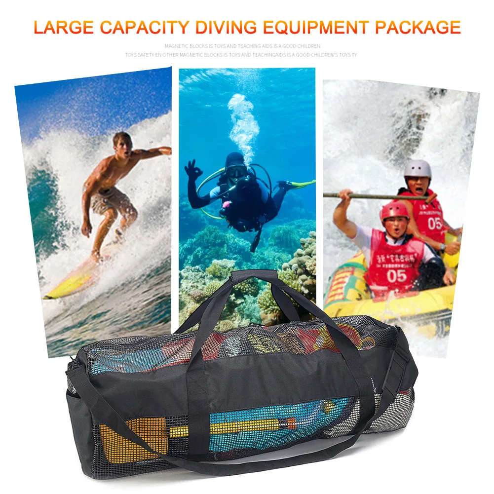 Multifunctional Mesh Tote with Adjustable Strap Snorkeling Equipment Storage Bag Large Capacity for Surfing Swiming Scuba Diving