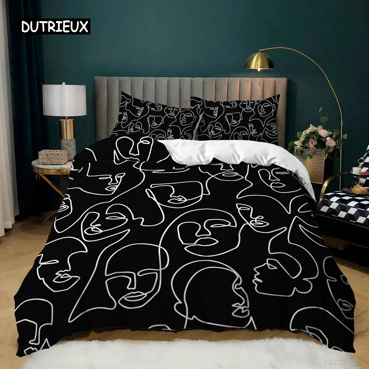 

Simple Strokes Duvet Cover Set King Black Simple Strokes Twin Bedding Set Microfiber 2/3 Pcs Abstract Painting Theme Quilt Cover